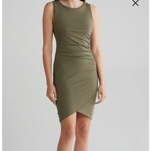 Leith Ruched Body-Con Sleeveless dress, Small, Green Charcoal Heather